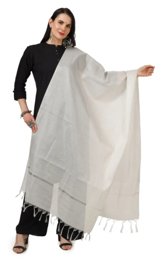 Women's Chanderi Solid Dupatta (White, Length: 2.25 to 2.50 Mtr)