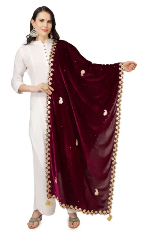 Women's Velvet Gotta Patti Dupatta (Purple, Length: 2.25 to 2.50 Mtr)