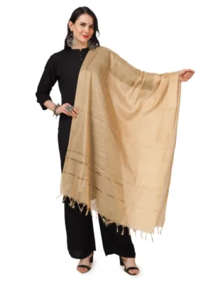 Women's Chanderi Solid Dupatta (Gold, Length: 2.25 to 2.50 Mtr)