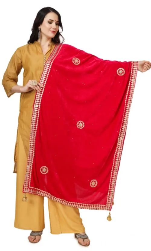 Women's Velvet Gotta Patti Dupatta (Pink, Length: 2.25 to 2.50 Mtr)