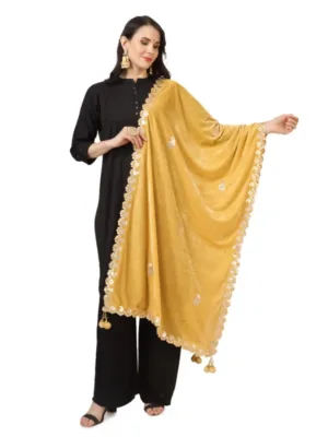 Women's Velvet Gotta Patti Dupatta (Yellow, Length: 2.25 to 2.50 Mtr)