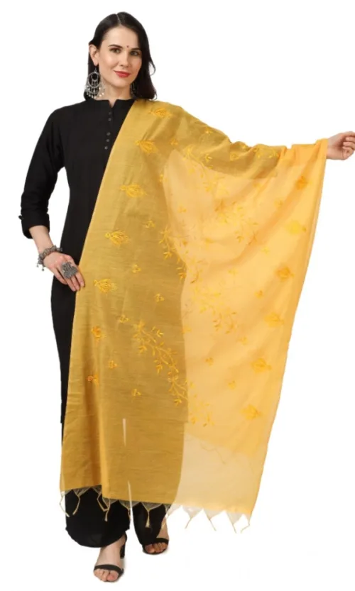 Women's Cotton Embroidered Dupatta (Yellow, Length: 2.25 to 2.50 Mtr)