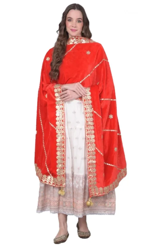 Women's Velvet Gotta Patti Dupatta (Red, Length: 2.25 to 2.50 Mtr)