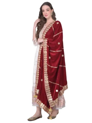 Women's Velvet Gotta Patti Dupatta (Maroon, Length: 2.25 to 2.50 Mtr)