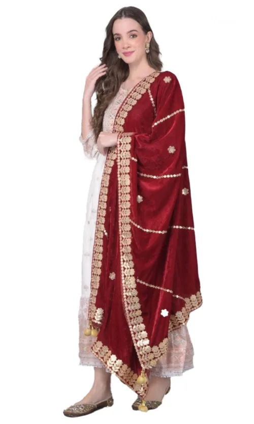 Women's Velvet Gotta Patti Dupatta (Maroon, Length: 2.25 to 2.50 Mtr)