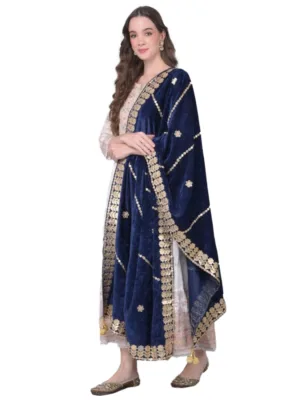 Women's Velvet Gotta Patti Dupatta (Navy, Length: 2.25 to 2.50 Mtr)