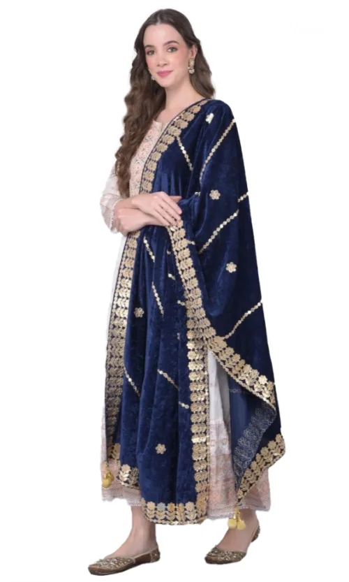 Women's Velvet Gotta Patti Dupatta (Navy, Length: 2.25 to 2.50 Mtr)