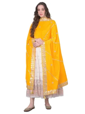Women's Velvet Gotta Patti Dupatta (Yellow, Length: 2.25 to 2.50 Mtr)