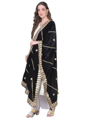 Women's Velvet Gotta Patti Dupatta (Black, Length: 2.25 to 2.50 Mtr)