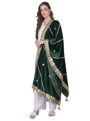 Women's Velvet Gotta Patti Dupatta (Green, Length: 2.25 to 2.50 Mtr)
