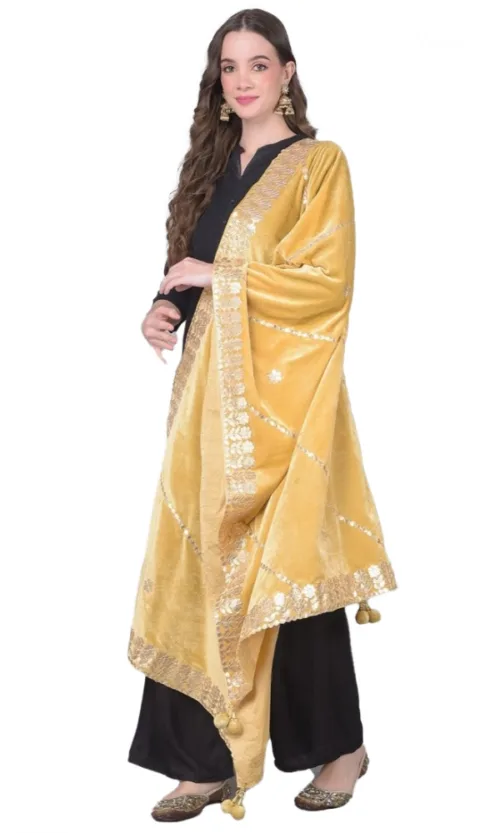 Women's Velvet Gotta Patti Dupatta (Gold, Length: 2.25 to 2.50 Mtr)