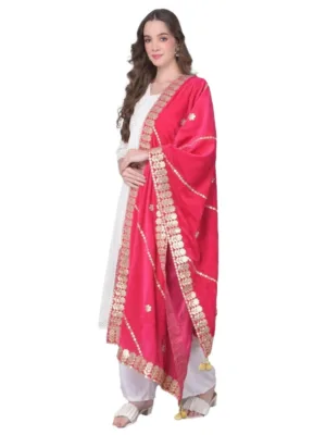 Women's Velvet Gotta Patti Dupatta (Pink, Length: 2.25 to 2.50 Mtr)