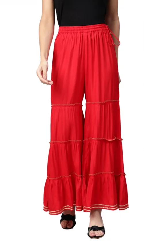 Women's Casual Solid Rayon Sharara (Red)