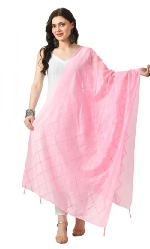 Women's Chanderi Self Design Dupatta (Pink, Length: Free Size)