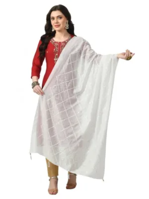 Women's Chanderi Self Design Dupatta (White, Length: Free Size)