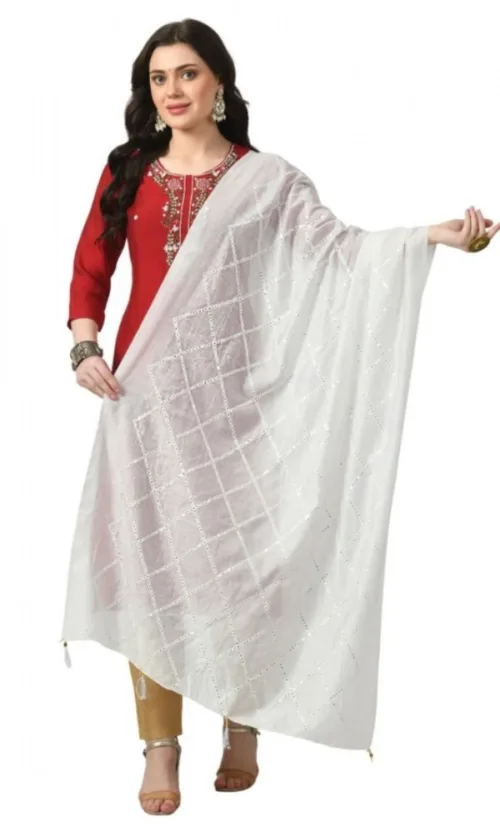 Women's Chanderi Self Design Dupatta (White, Length: Free Size)