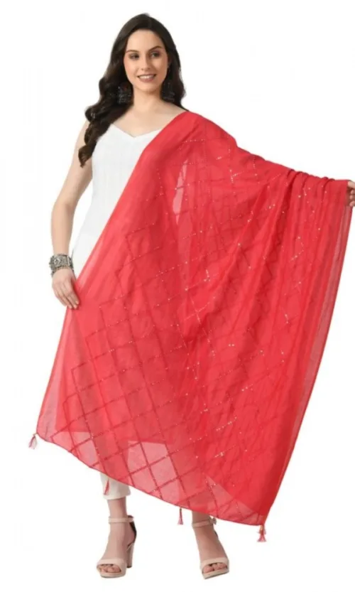 Women's Chanderi Self Design Dupatta (Rani, Length: Free Size)