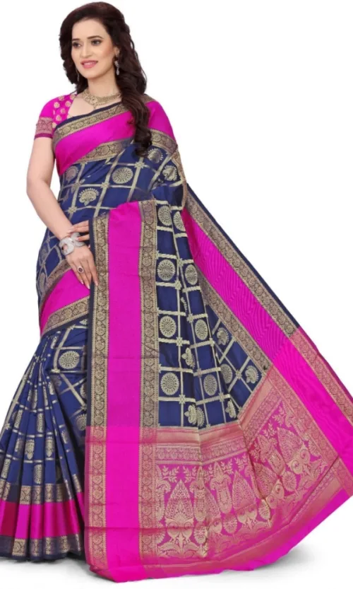 Women's Jacquard Woven Saree With Unstitched Blouse 5.5Mtr (Blue)