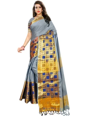 Women's Jacquard Woven Saree With Unstitched Blouse 5.5Mtr (Light Blue)