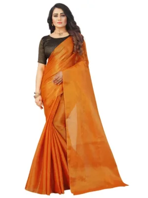 Women's Cotton Silk Self Design Saree With Unstitched Blouse 5.5Mtr (Orange)
