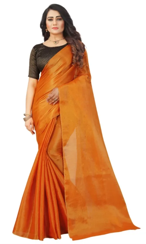 Women's Cotton Silk Self Design Saree With Unstitched Blouse 5.5Mtr (Orange)