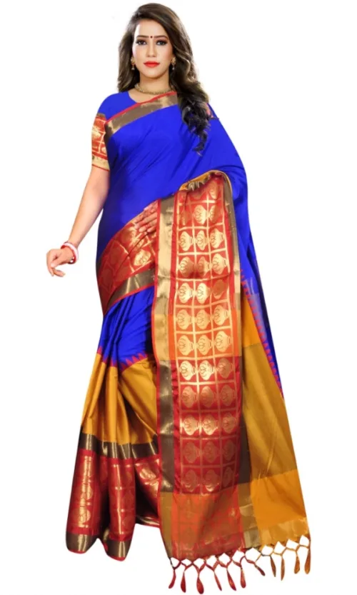 Women's Jacquard Woven Saree With Unstitched Blouse 5.5Mtr (Blue)