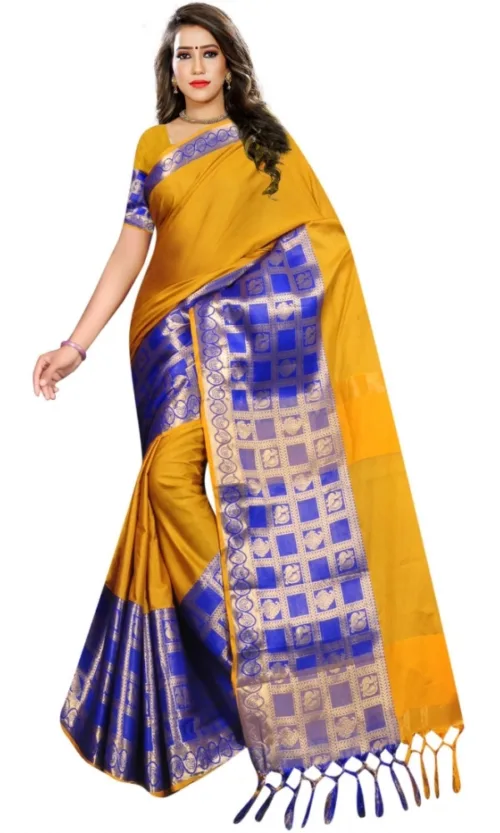 Women's Jacquard Woven Saree With Unstitched Blouse 5.5Mtr (Mustard)