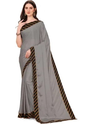 Women's Chiffon Self Design Saree With Unstitched Blouse 5.5Mtr (Silver)