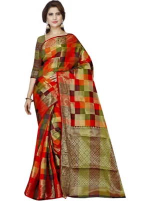 Women's Jacquard Woven Saree With Unstitched Blouse 5.5Mtr (Multicolor)