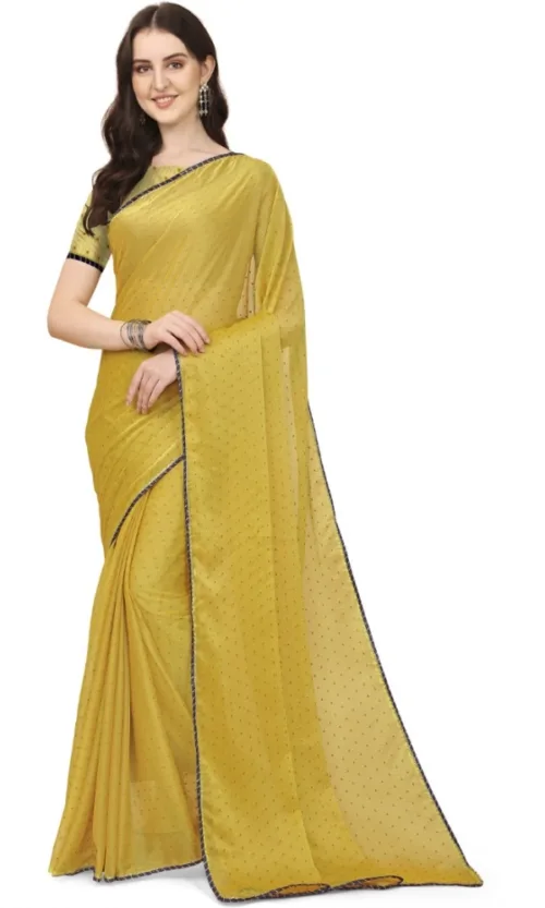 Women's Silk Blend Embellished Saree With Unstitched Blouse 5.5Mtr (Mustard)