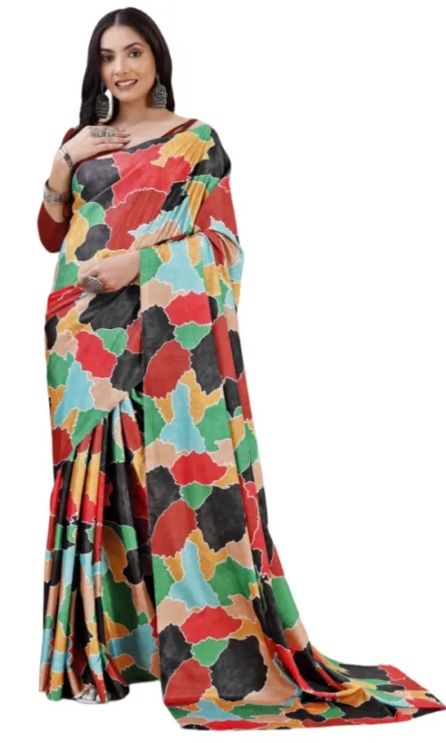 Women's Crepe Digital Print Saree With Unstitched Blouse 5.5Mtr (Red)