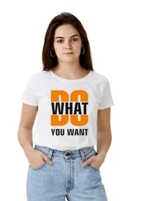 Women's Polyester Solid Printed Round Neck Half Sleeve T-shirt (White)