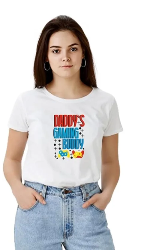 Women's Polyester Solid Printed Round Neck Half Sleeve T-shirt (White)