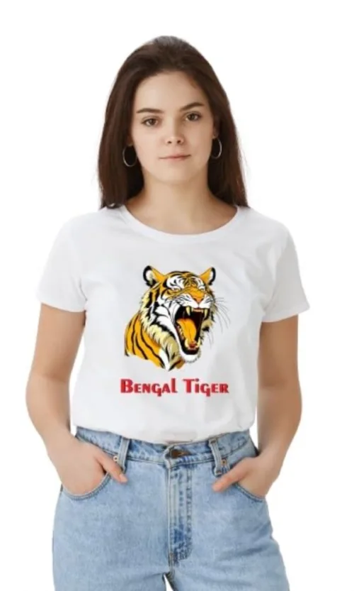 Women's Polyester Solid Printed Round Neck Half Sleeve T-shirt (White)
