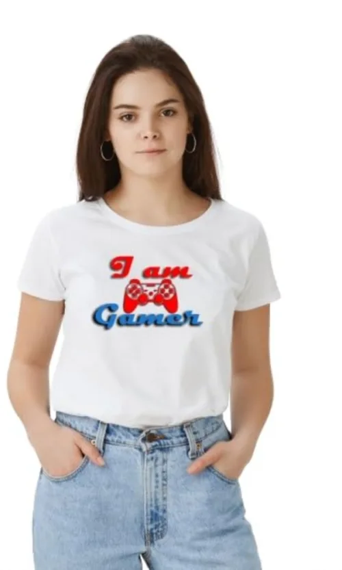 Women's Polyester Solid Printed Round Neck Half Sleeve T-shirt (White)