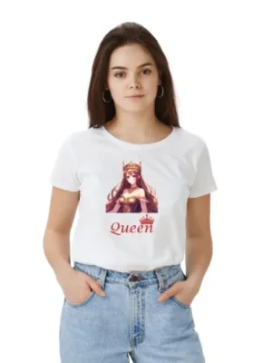 Women's Polyester Solid Printed Round Neck Half Sleeve T-shirt (White)