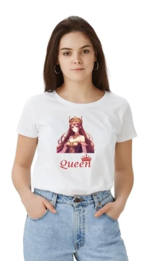 Women's Polyester Solid Printed Round Neck Half Sleeve T-shirt (White)