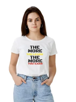 Women's Polyester Solid Printed Round Neck Half Sleeve T-shirt (White)
