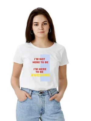 Women's Polyester Solid Printed Round Neck Half Sleeve T-shirt (White)