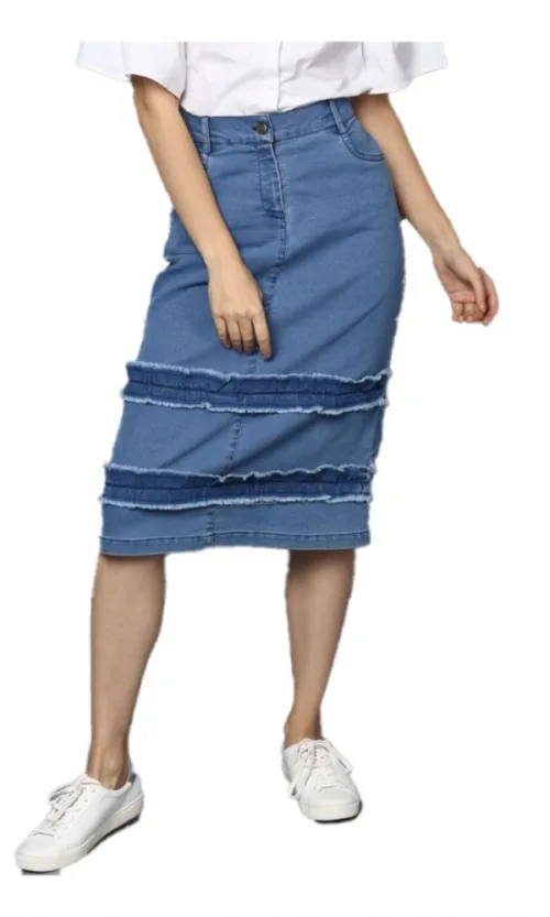 Women's Denim Washed Buttoned Skirt (Blue)