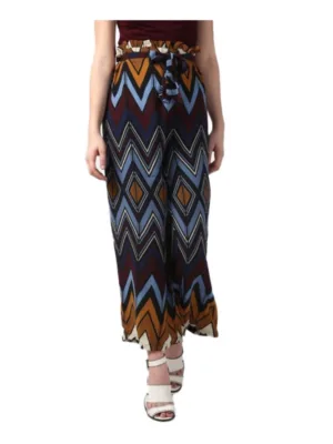 Women's Polyester Chevron Elasticated Trousers (Multicolor)