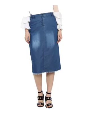 Women's Denim Washed Buttoned Skirt (Blue)