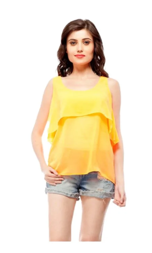 Women's Polyester Solid Sleeveless Regular Top (Orange)
