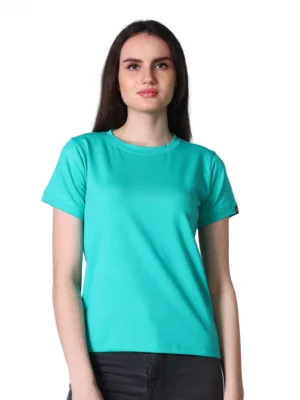 Women's Cotton Blended Solid Round Neck Half Sleeve T-Shirt (Green)