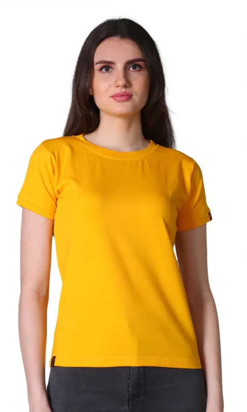 Women's Cotton Blended Solid Round Neck Half Sleeve T-Shirt (Mustard)