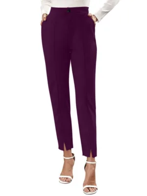 Women's Polyester Solid With Pocket Pant (Wine)