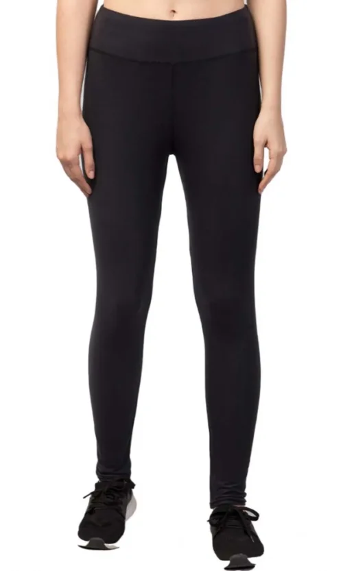 Women's Polyester Solid Ankle Length High-Rise Tights (Black)