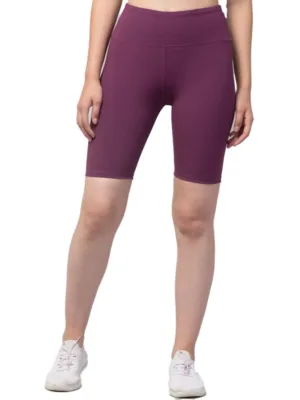 Women's Polyester Solid Above Knee High-Rise Shorts (Purple)