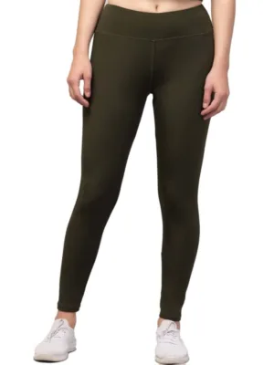 Women's Polyester Solid Ankle Length High-Rise Tights (Olive)