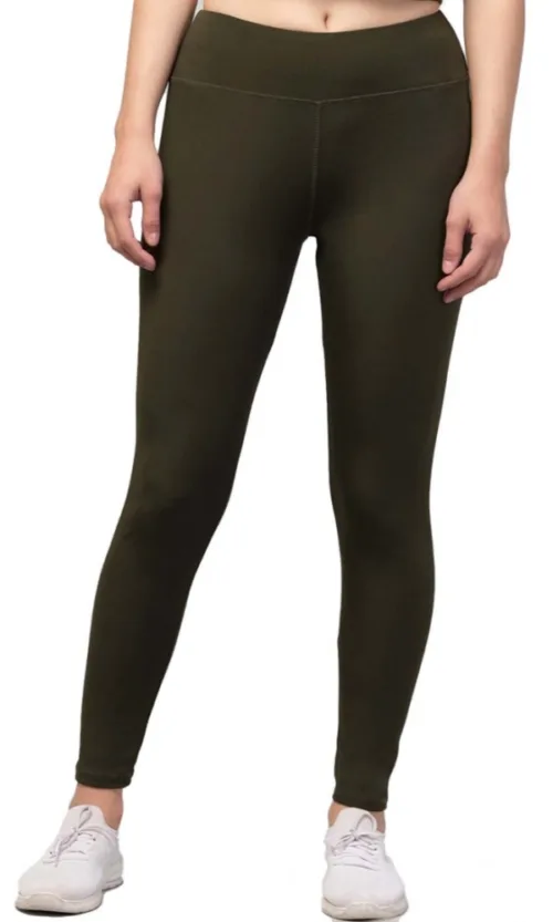 Women's Polyester Solid Ankle Length High-Rise Tights (Olive)